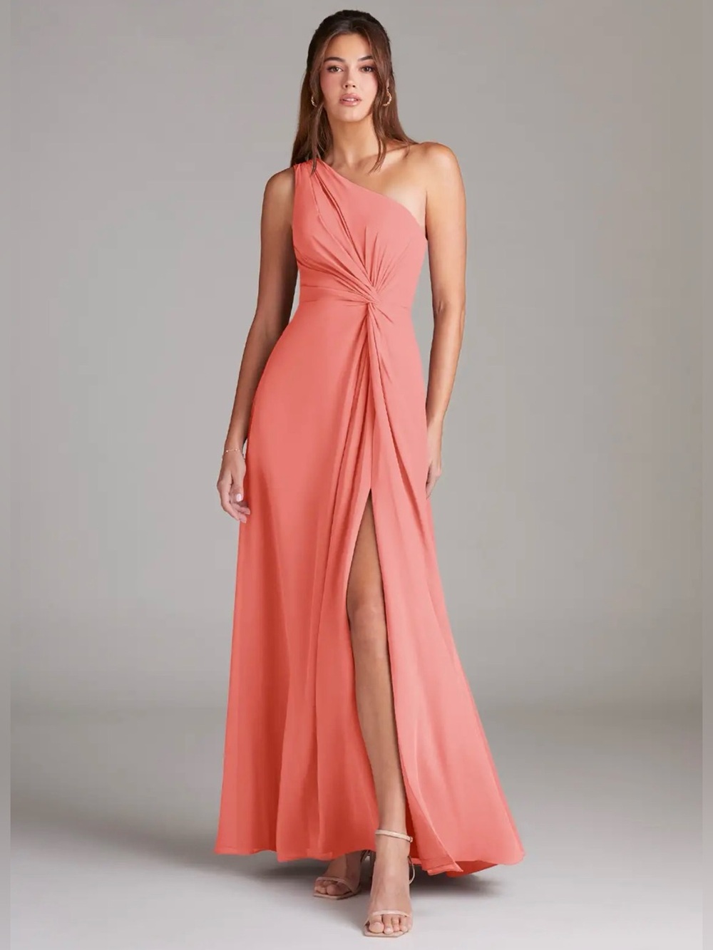 Azazie Brooke A-Line One-Shoulder Chiffon Floor-Length Dress.